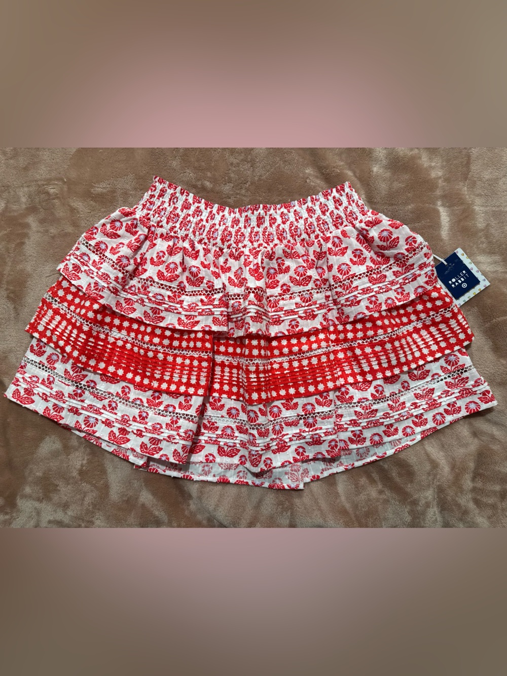 NWT Roller Rabbit x Target 100% Cotton Flounce Mini Skirt, Red/White, Size M